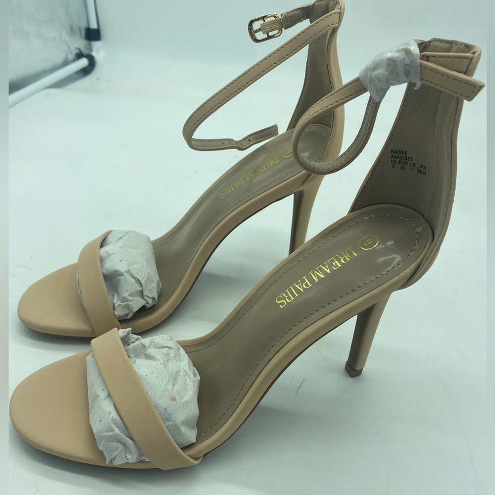 Size 9 nude/nubuck stilettos sandals 4.5” heel